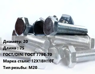 Болт 20х75 ГОСТ 7798-70 Сталь: 12Х18Н10Т М20